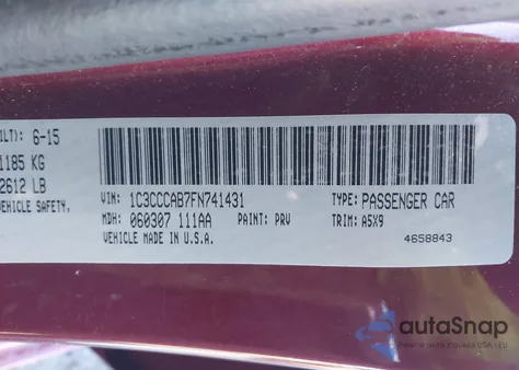 2015 Chrysler 200 Limited from USA, damaged, VIN 1C3CCCAB7FN741431